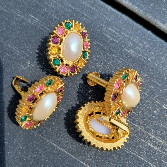 Contemporary Clip-On Earrings ~ 4pr ~ Rhinestones ~ Craft ~ Re-purpose ~ Upcycle - Picture 5 of 16